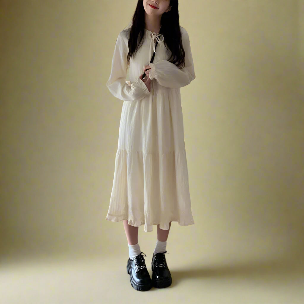 Vintage Ruffle Trim Pleated Peasant Dress cottagecoreclothes