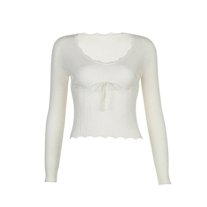 Cozy Charm Ribbed Bow Top