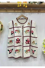 Mori Girl Floral Grid Knit Cardigan