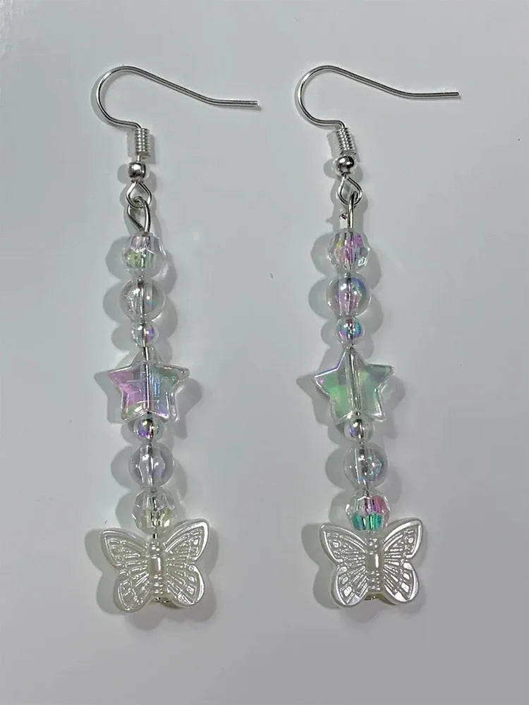 Fairycore Crystal Star and Butterfly Drop Earrings