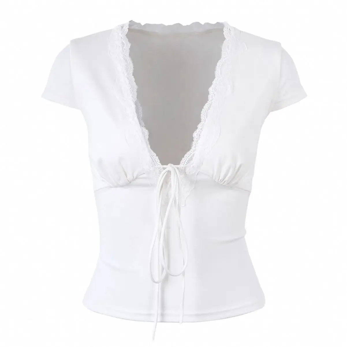 Fairycore Crop-Top mit Spitzenband vorne