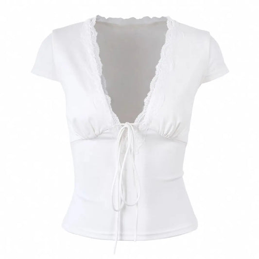 Fairycore Lace Tie Front Crop Top