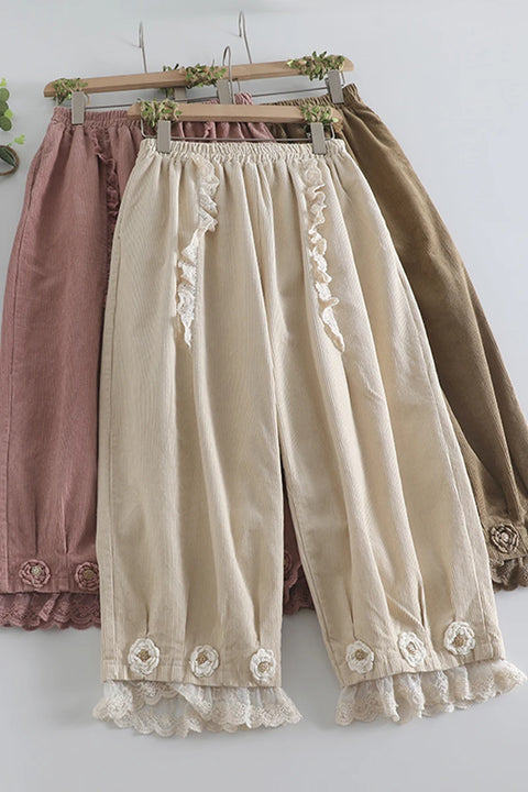 Lace Stitched Corduroy Pants