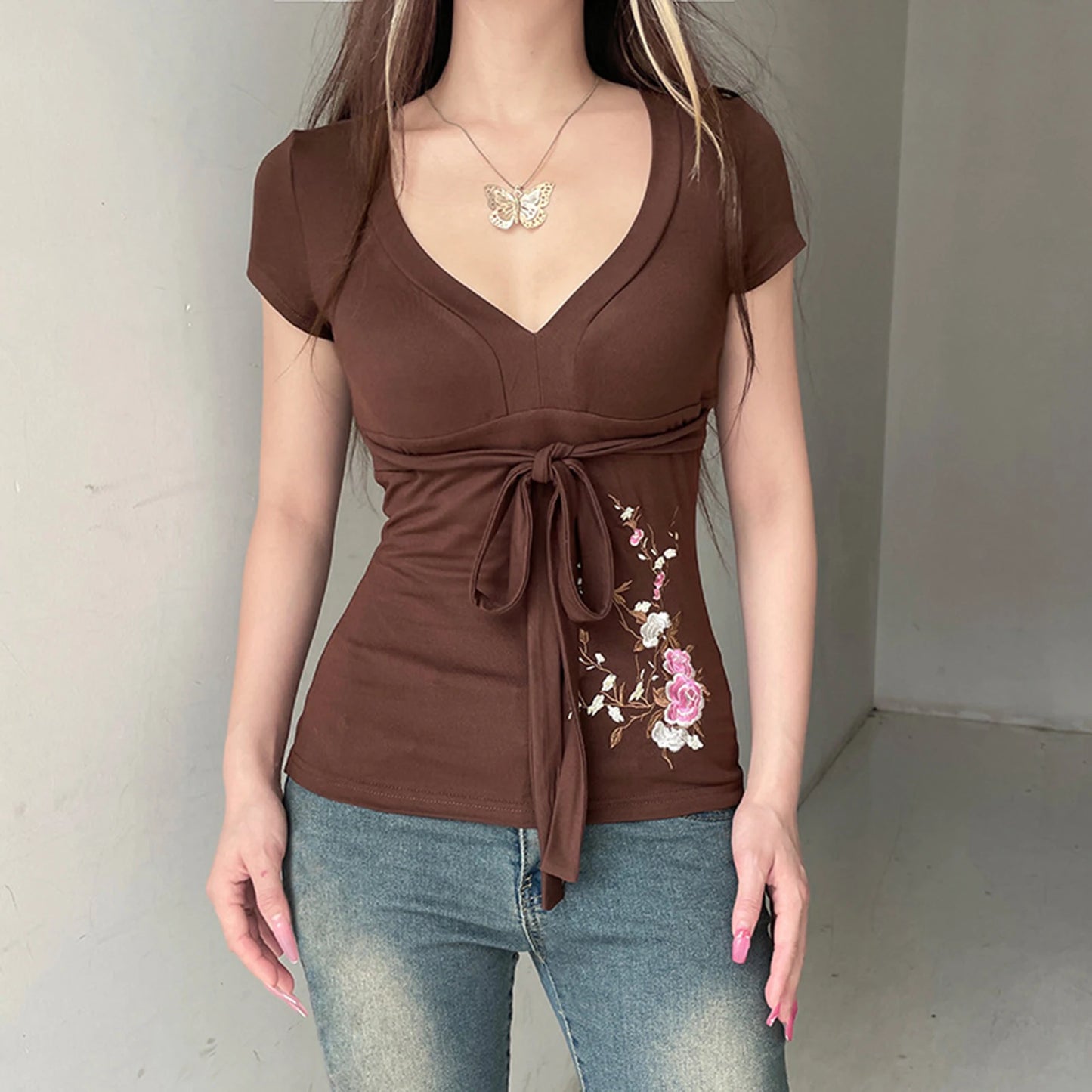 Cottagecore Branch Embroidered T-Shirt