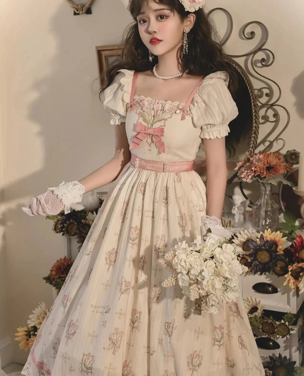 Vintage Blossom Princess Empire Waist Dress cottagecoreclothes