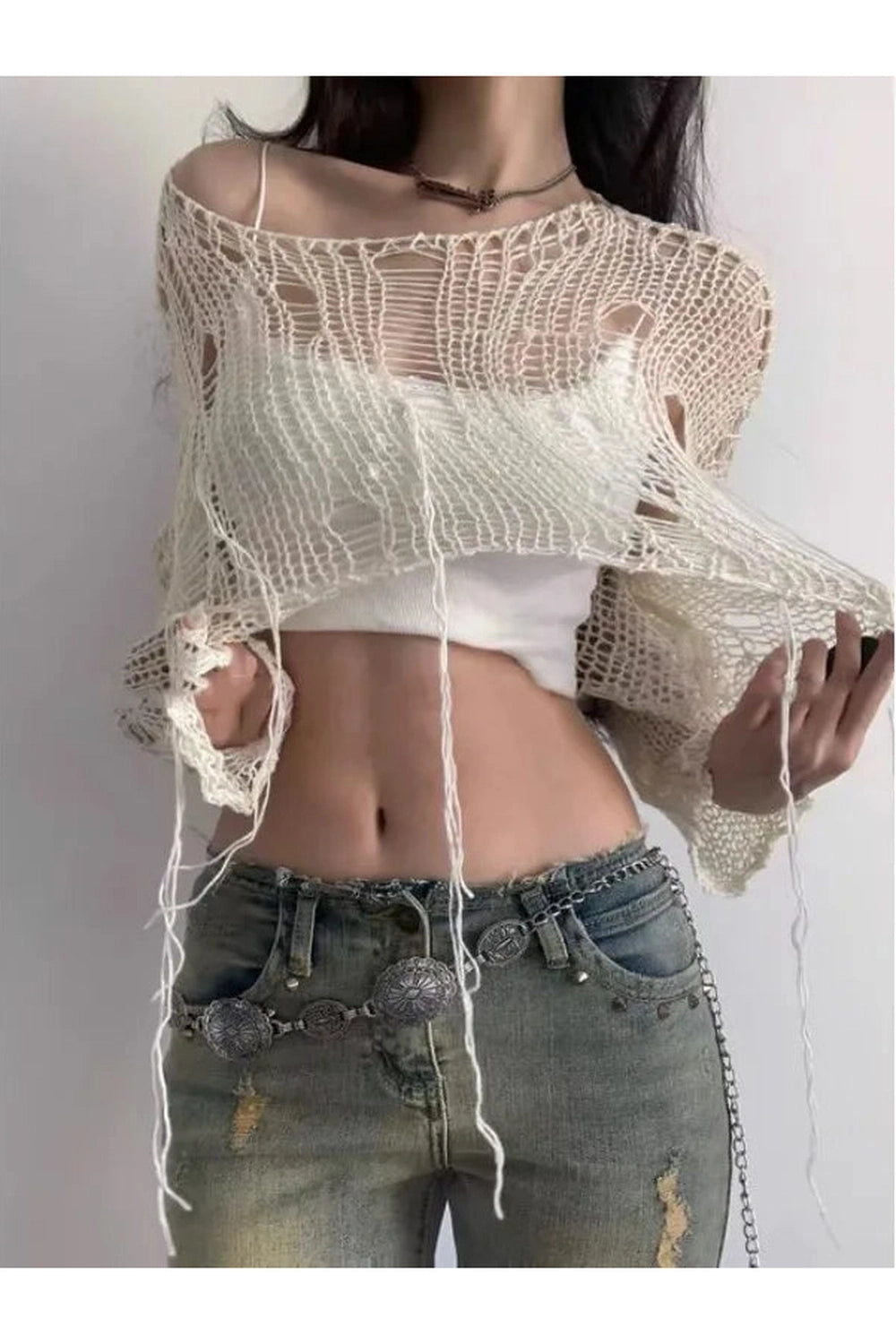 Knit Hollow Crop Fall Sweater