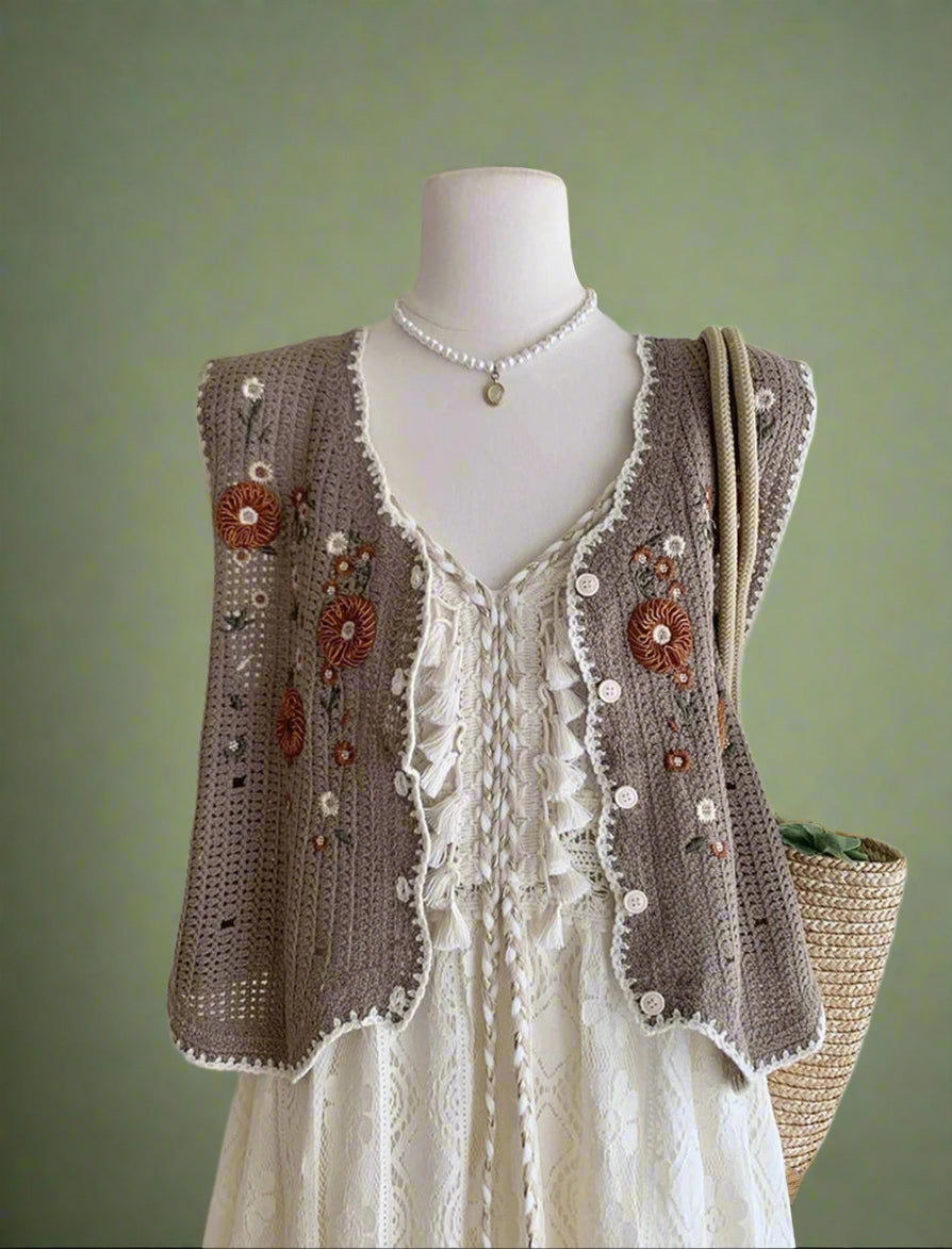 Mori Girl Crochet Lace Dress Set cottagecoreclothes