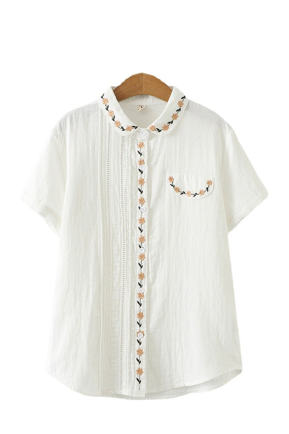 Cottagecore Floral Embroidery Lapel Shirt cottagecoreclothes