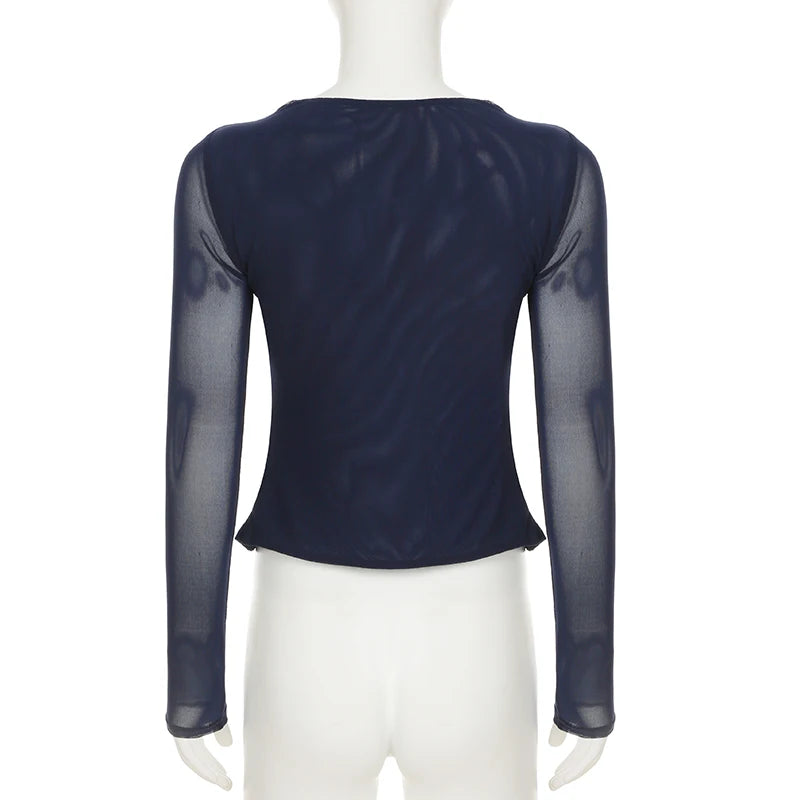 Noir Ruched Lace Blouse