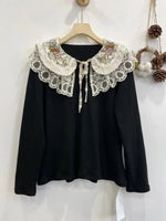 Mori Girl Embroidered Ruffled Collar Blouse