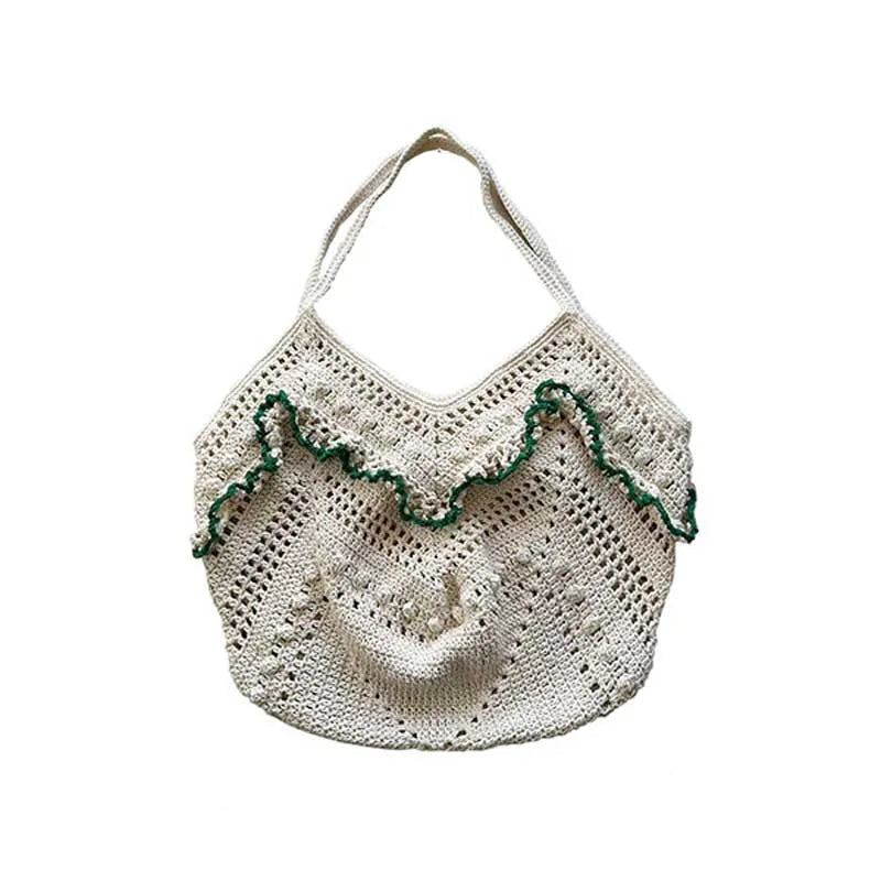 Cottagecore Ruffled Crochet Tote Bag