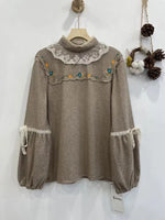 Mori Girl Embroidered Lace Yoke Blouse