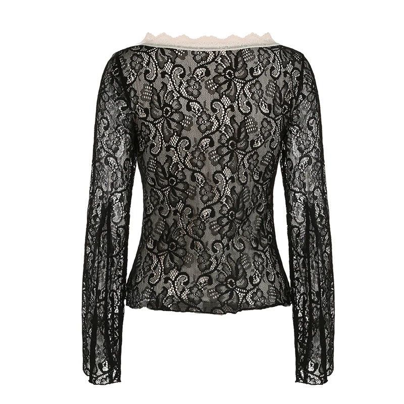 Vintage Midnight Lace Bell Sleeve Top