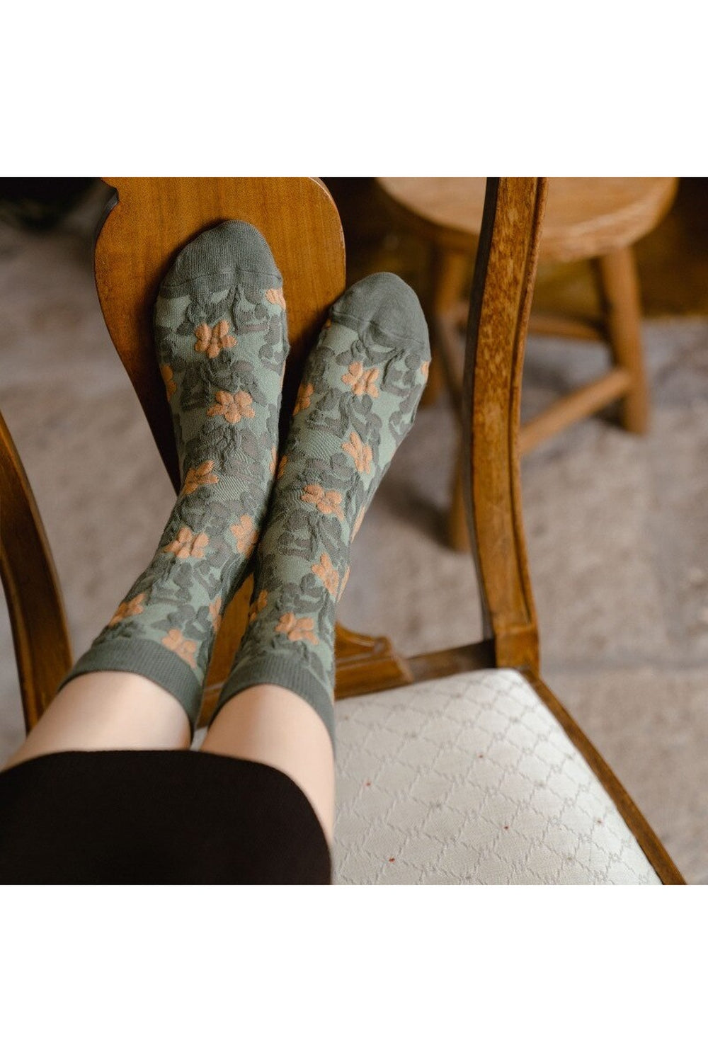 Cottagecore Green Embroidery Socks cottagecoreclothes