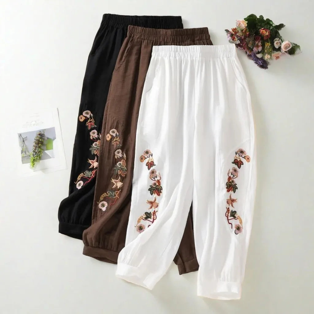 Mori Girl Botanical Embroidered Bloomer Pants