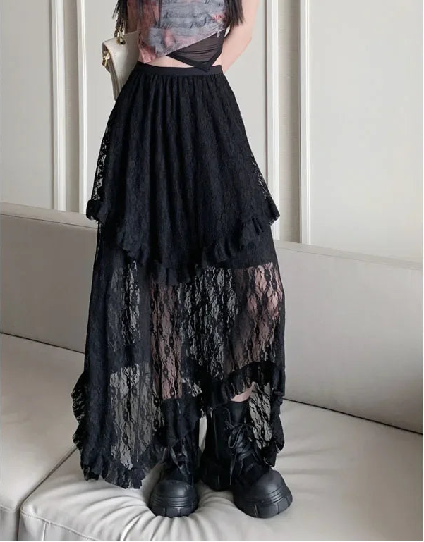 Asymmetrical White Lace Skirt