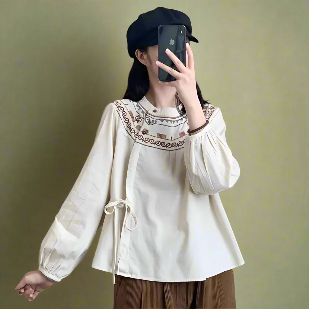 Cottagecore Folk Art Tie Blouse cottagecoreclothes