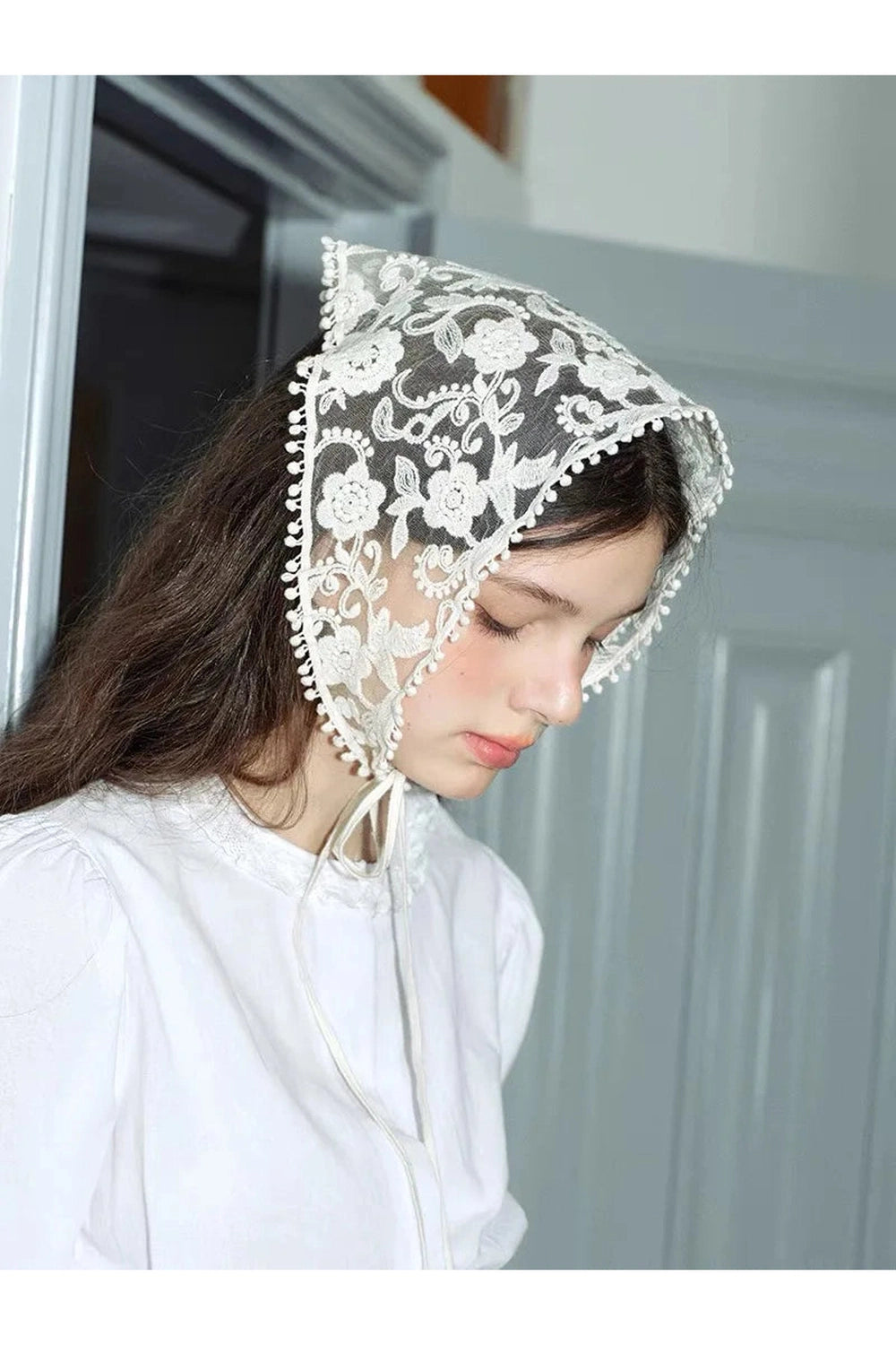 White Floral Lace Hair Scarf