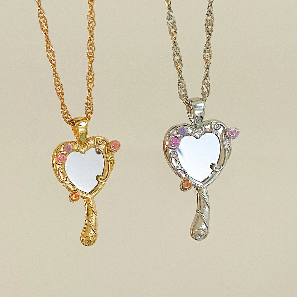 Fairycore Heart Mirror Pendant Necklace