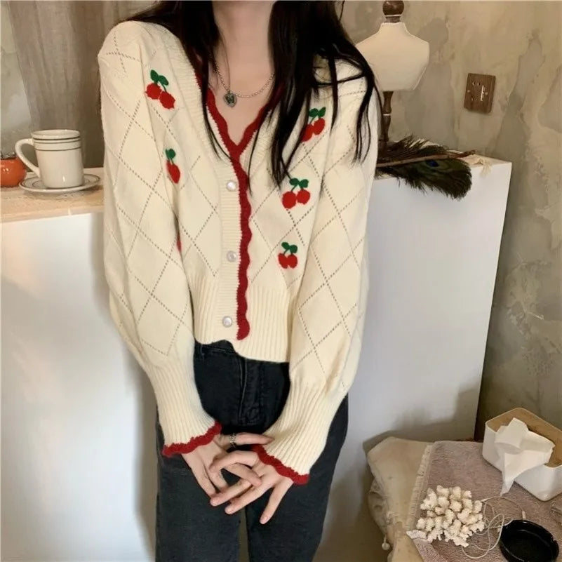 Vintage Aesthetic Blossom Knit Cardigan