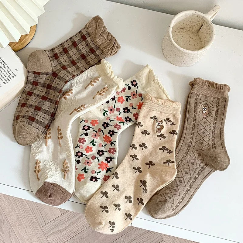 Mori Girl Cozy Nature Pattern Socks