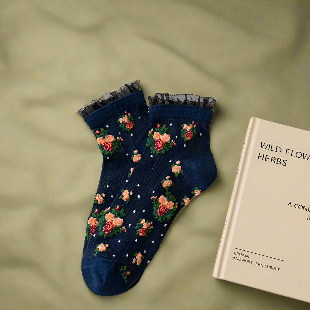 Cottagecore Floral Ruffle Ankle Socks cottagecoreclothes