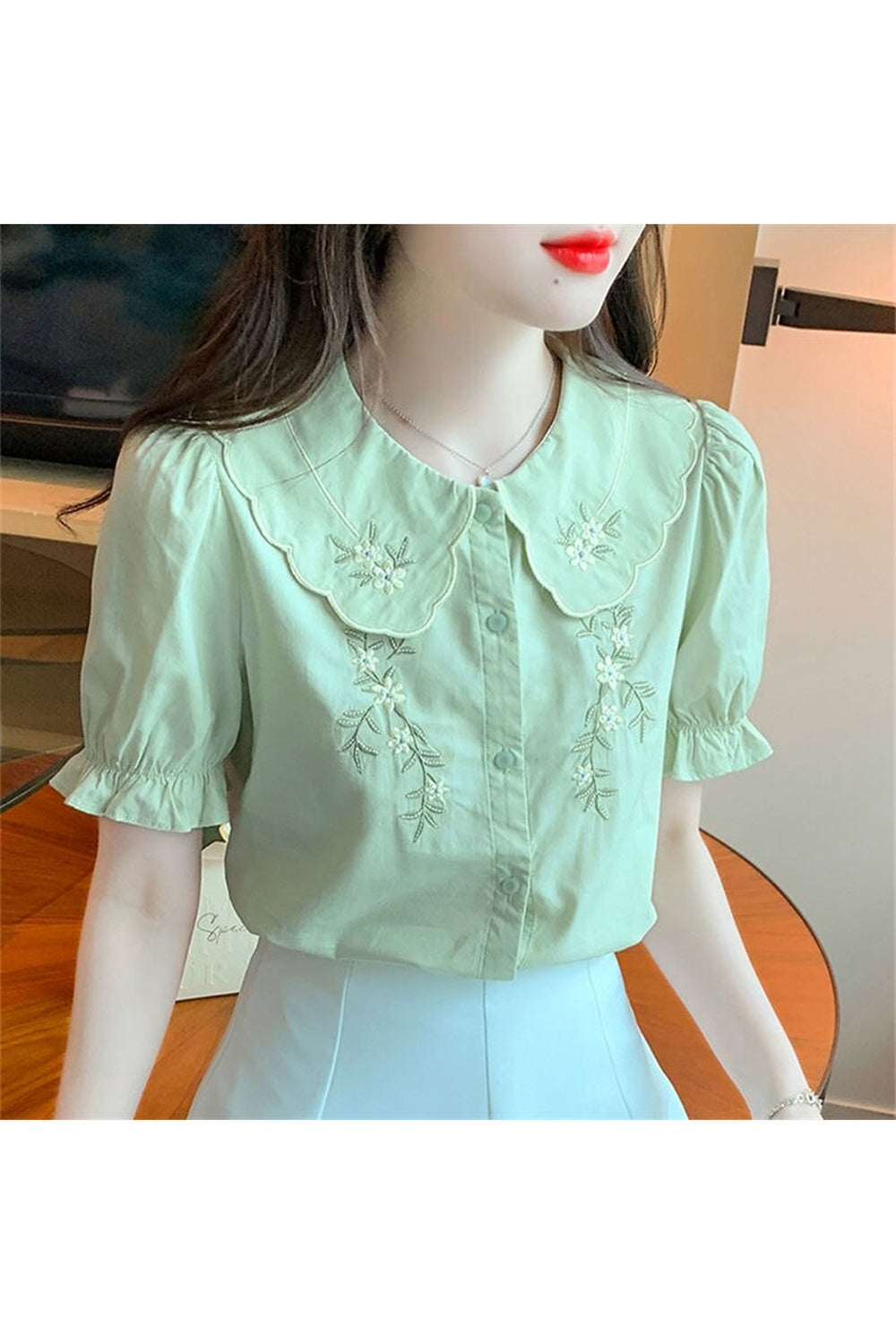 Cottagecore Peter Pan Collar Ruffle Shirt cottagecoreclothes