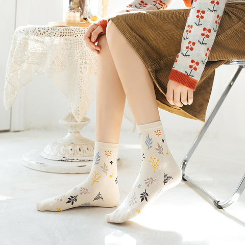 Calcetines largos con estampado japonés Cottagecore