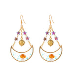 Fairycore Crescent Moon and Starry Mushroom Earrings