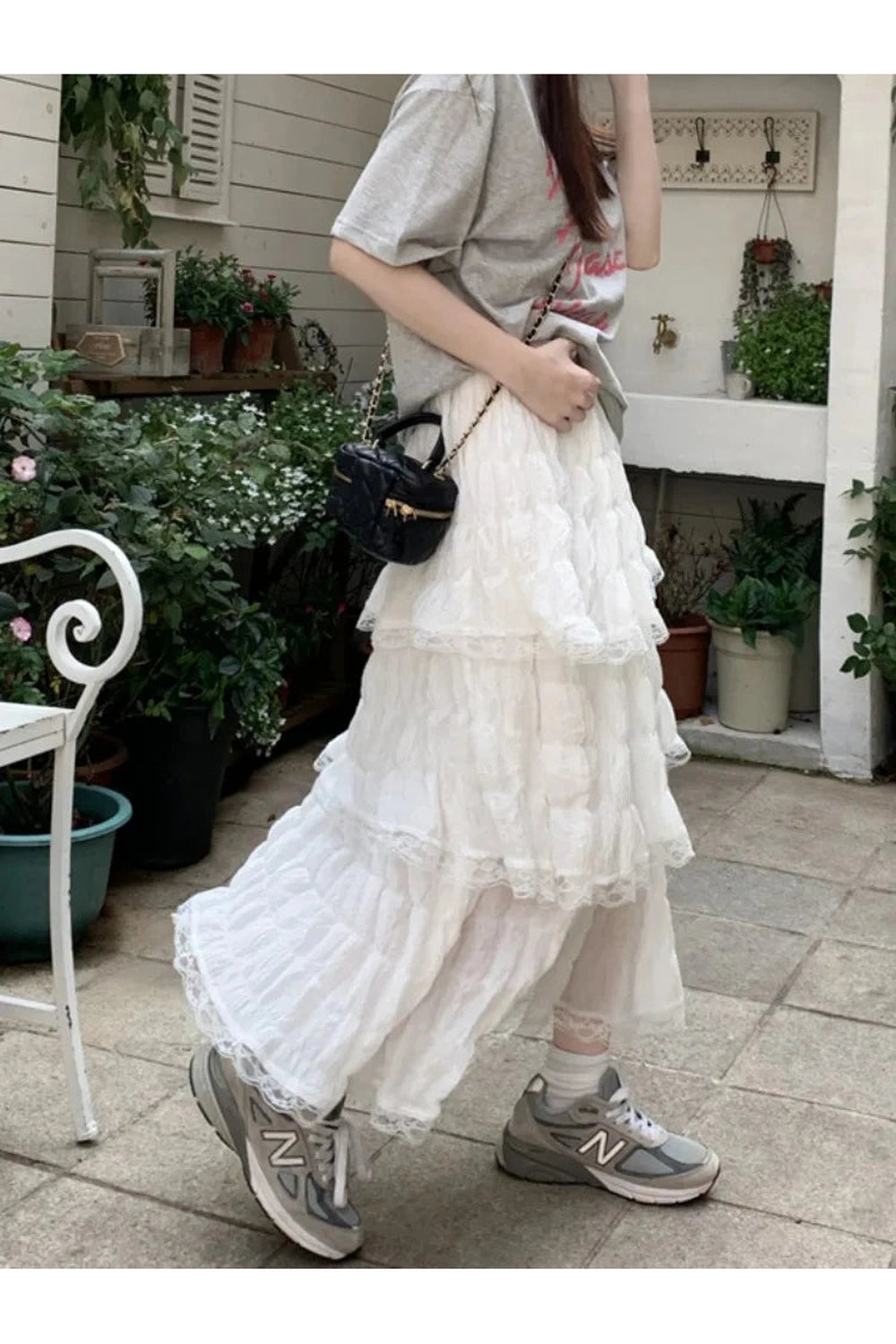 Black White High Low Skirt cottagecoreclothes