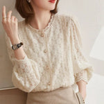 Vintage Pearl Button Lace Blouse