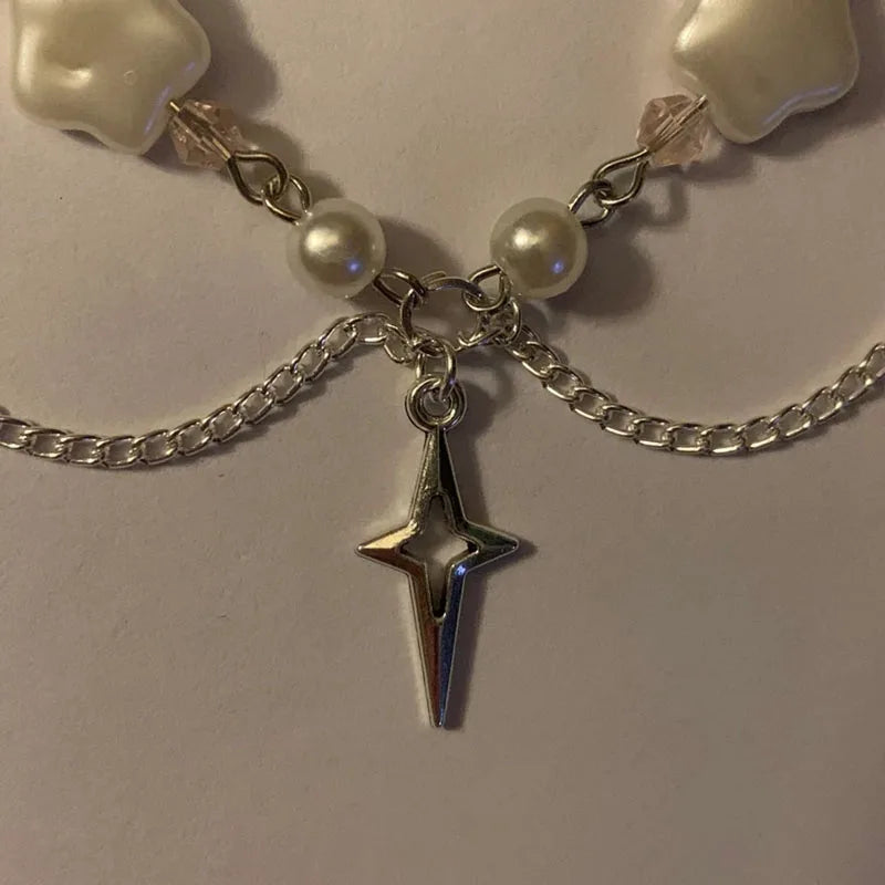 Fairycore Star Charm Pearl Choker Necklace