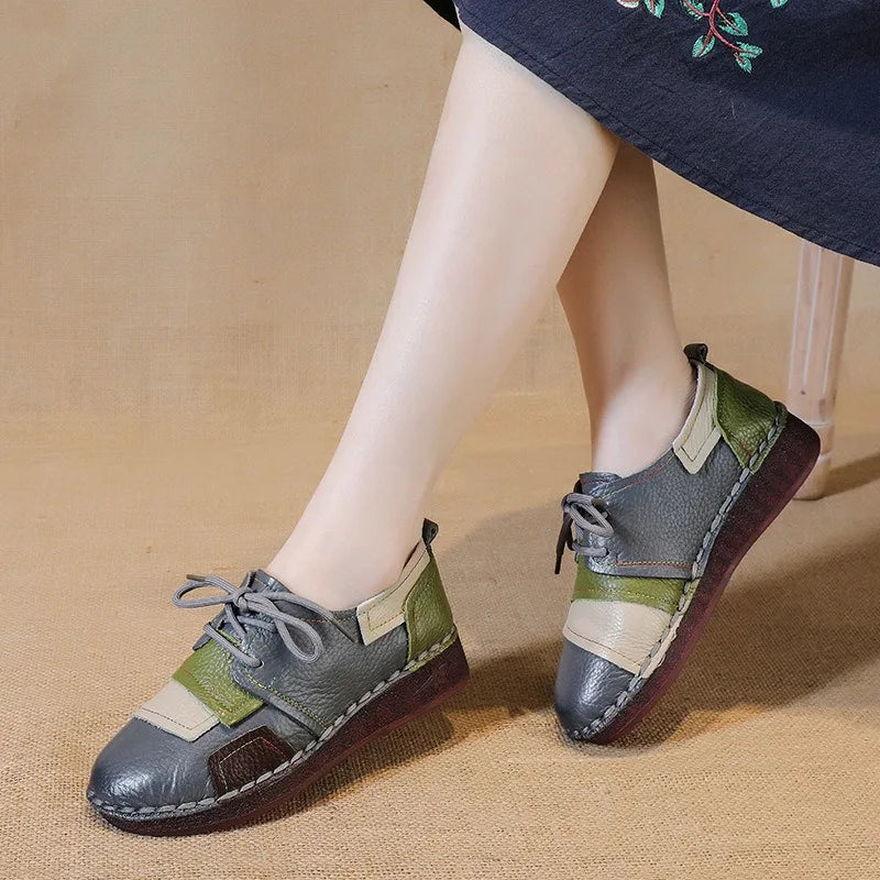 Goblincore Patchwork Leather Lace-Up Flat Shoe