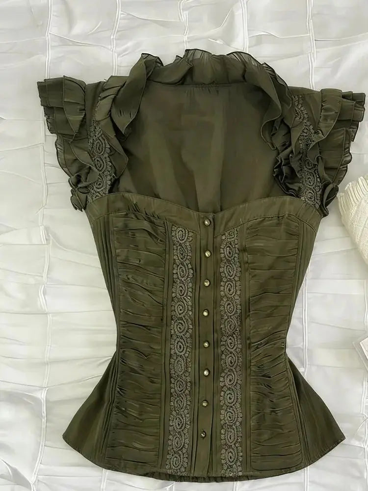 Olive Green Dark Cottagecore Corset Top