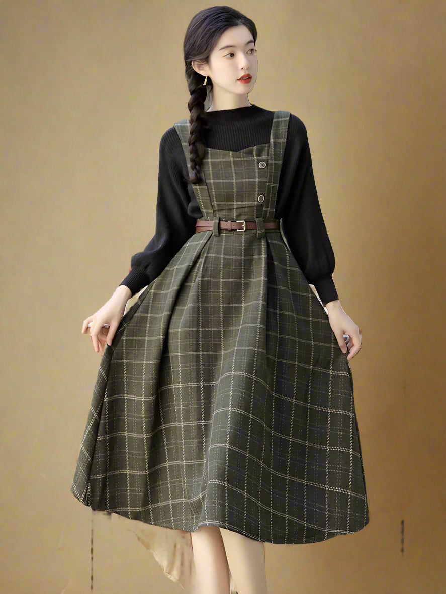 Retro Brown Plaid Apron Dress cottagecoreclothes