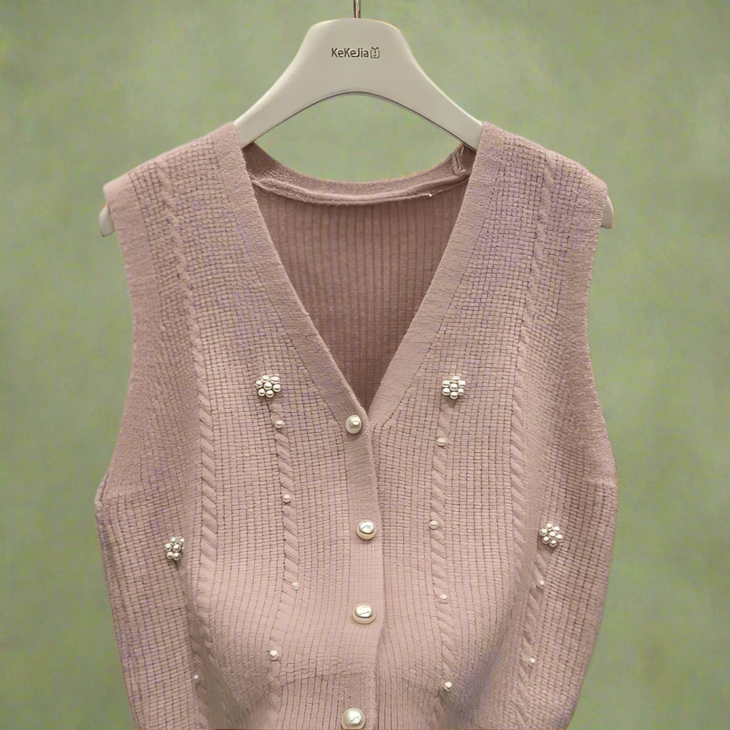 Vintage V-Neck Buttoned Sweater Vest cottagecoreclothes