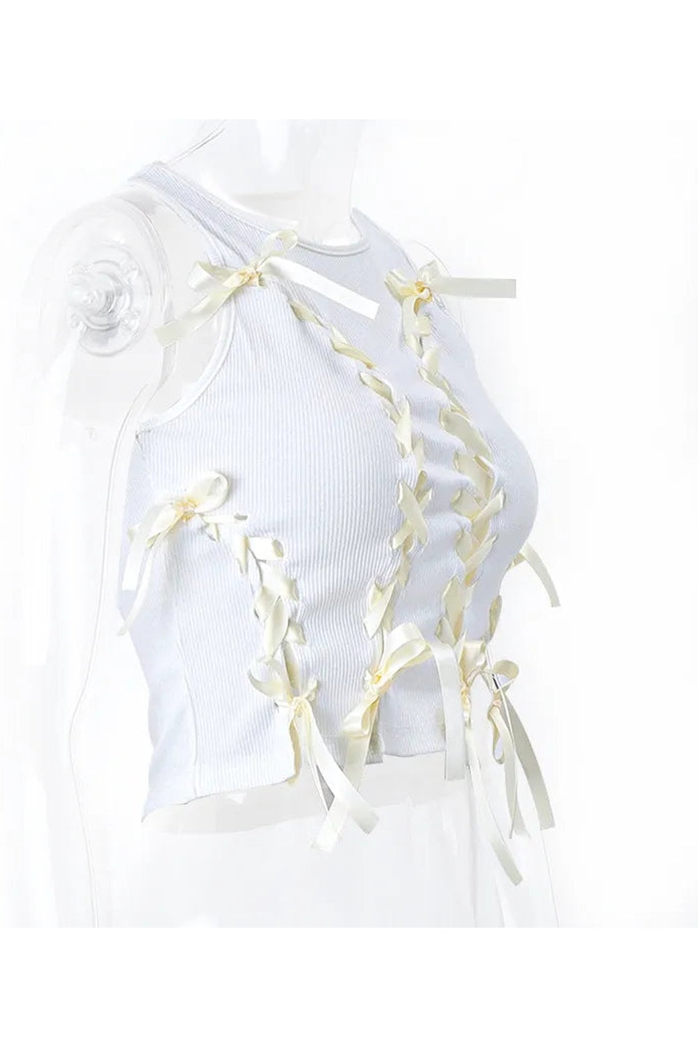 Fairy Lace-Up Ribbed Crop Top cottagecoreclothes