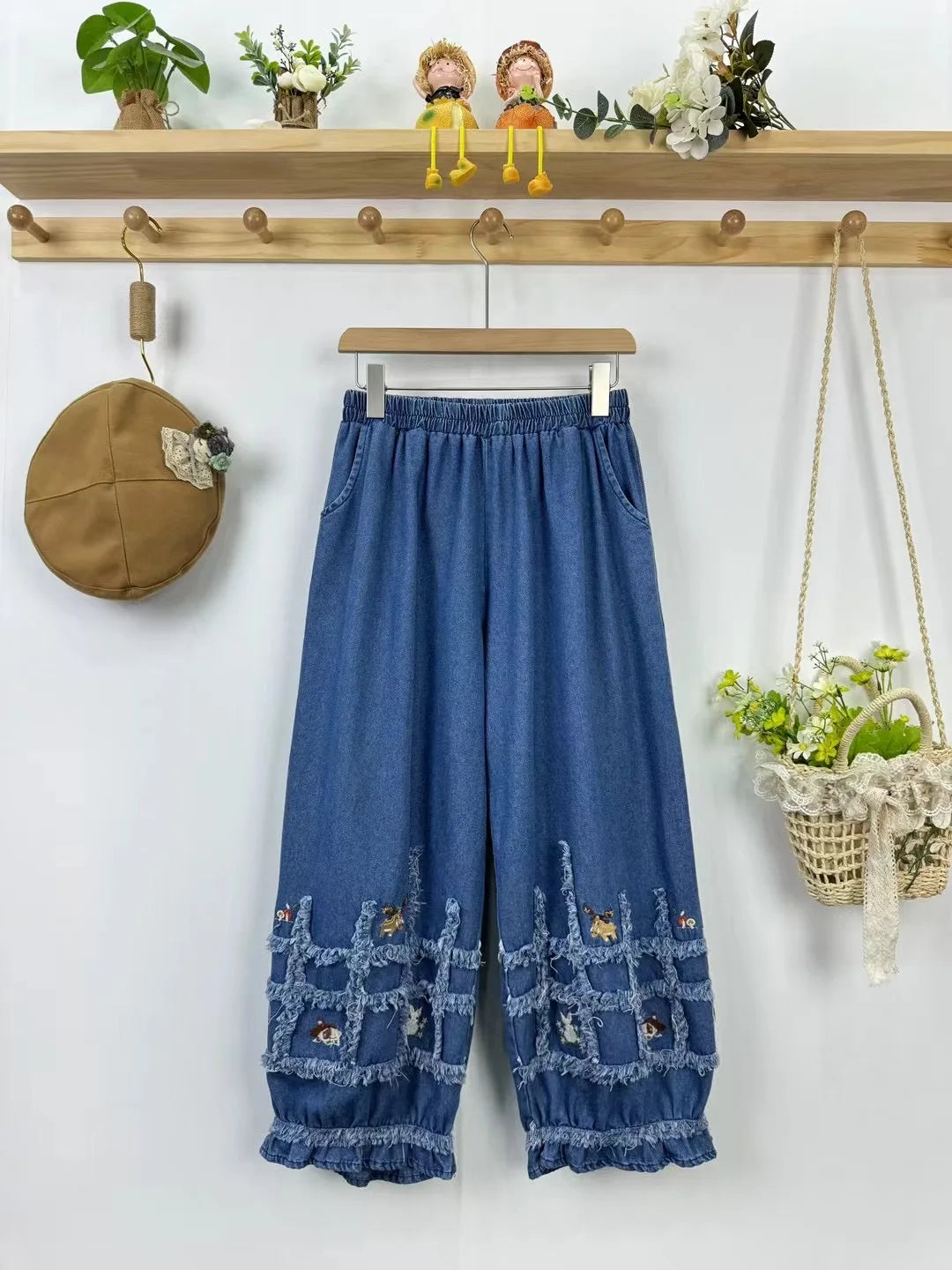 Mori Girl Patchwork Denim Pants cottagecoreclothes