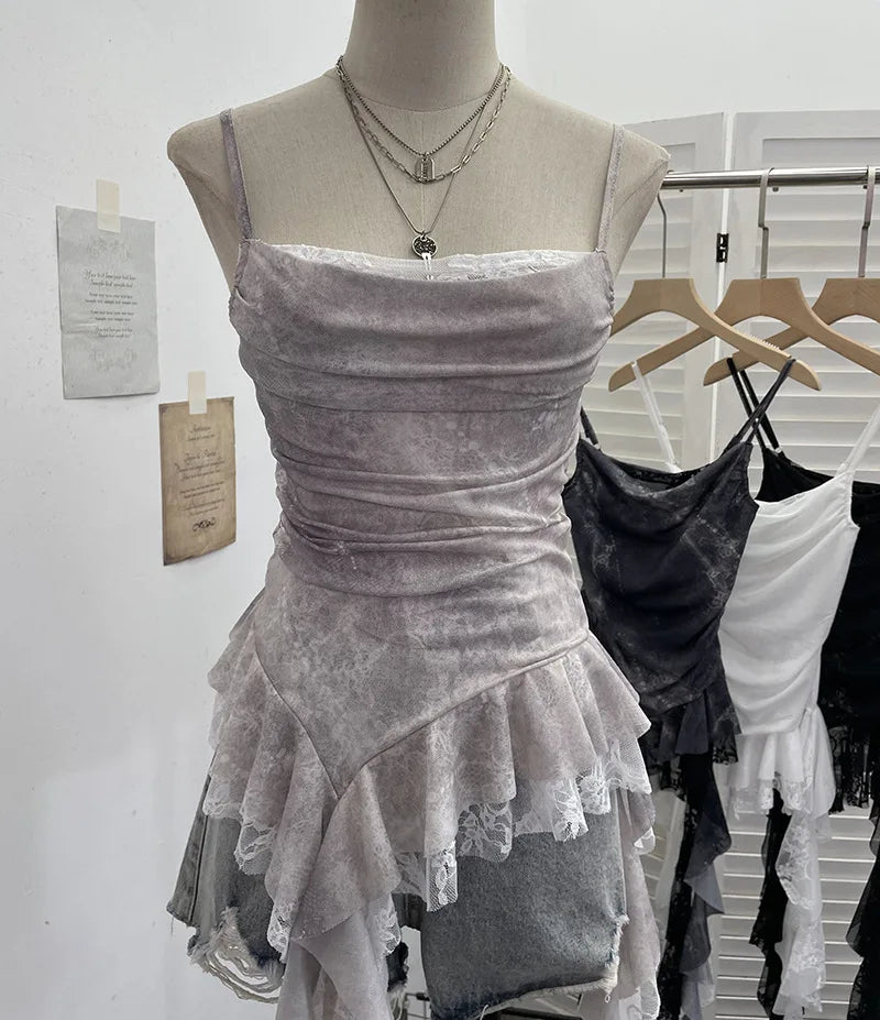 Fairy Grunge Ashen Velvet Ruin Cami Dress