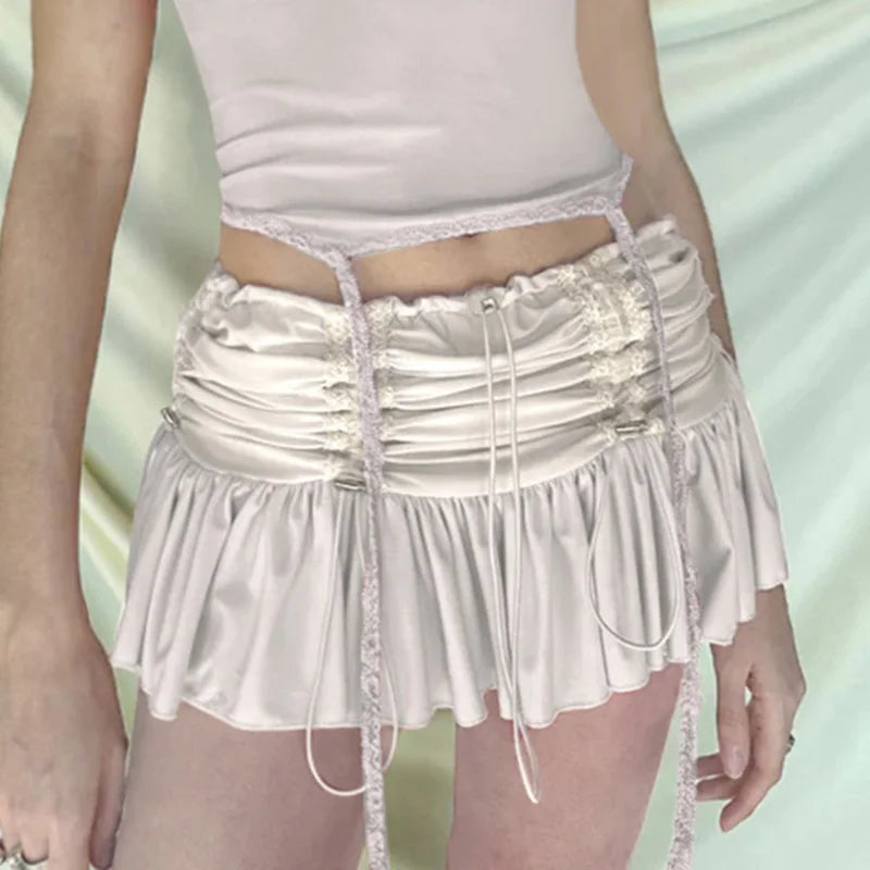 Fairycore Ruched Satin Mini Skirt