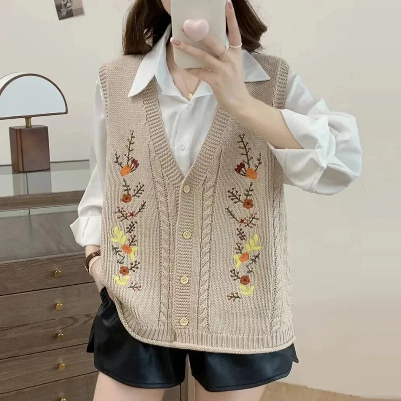 Cottagecore Autumn Harvest Embroidered Knit Vest