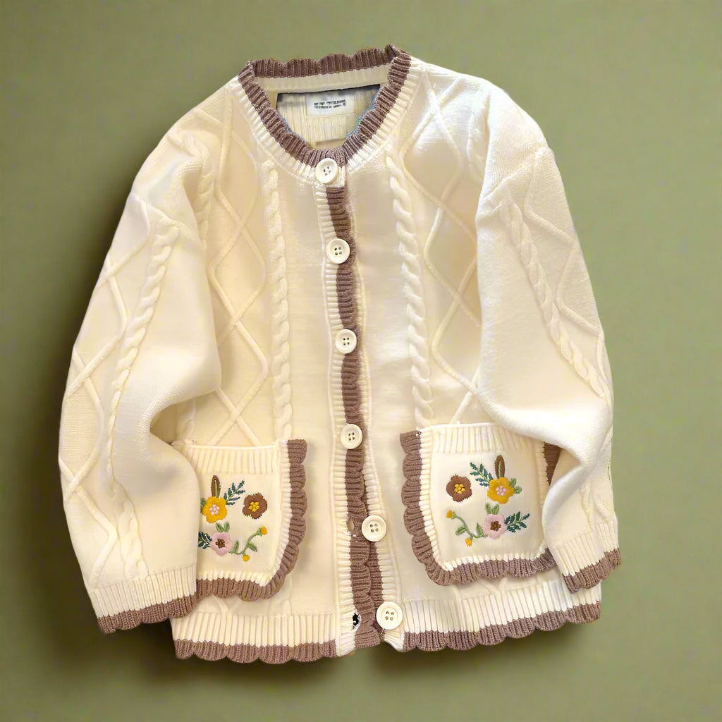 Cottagecore Floral Patch Pocket Knit Cardigan cottagecoreclothes