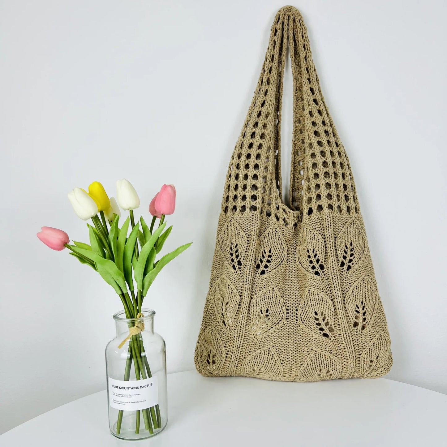Cottagecore Leaf Lace Knit Hobo Bag