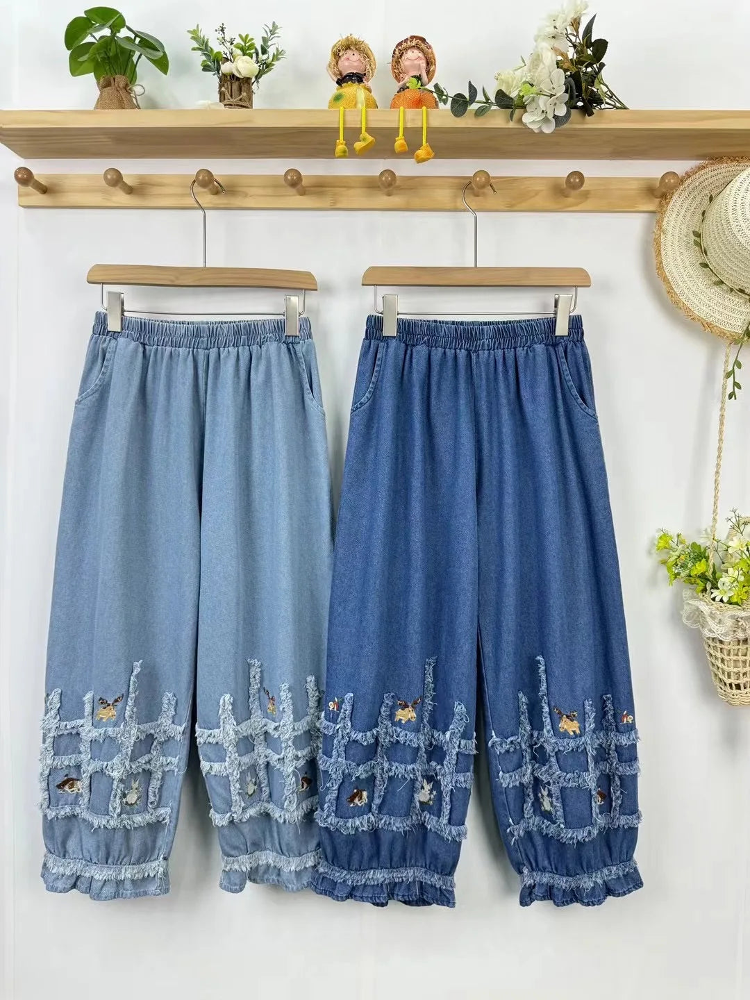 Mori Girl Patchwork Denim Pants cottagecoreclothes