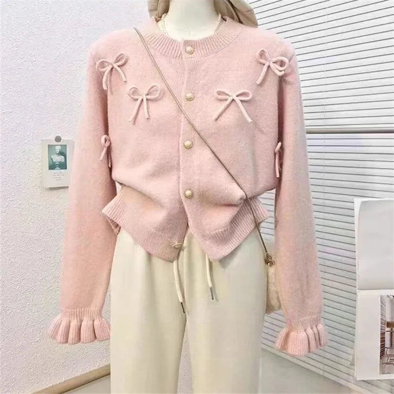 Princess Aesthetic Ivory Bow Knit Cardigan