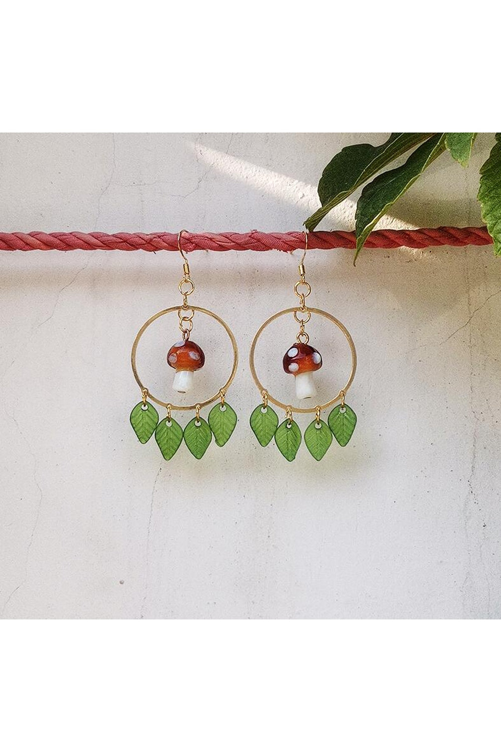 Mushroom Leaf Drop Earrings cottagecoreclothes