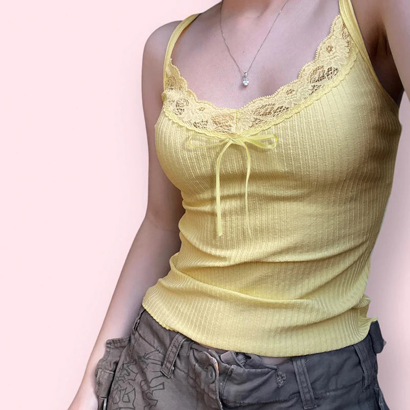 Fairycore Sunshine Ribbed Lace Top