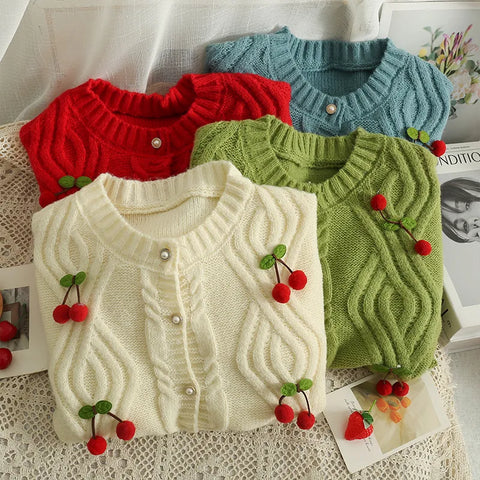 Cherry Cheer Cable Knit Cardigan
