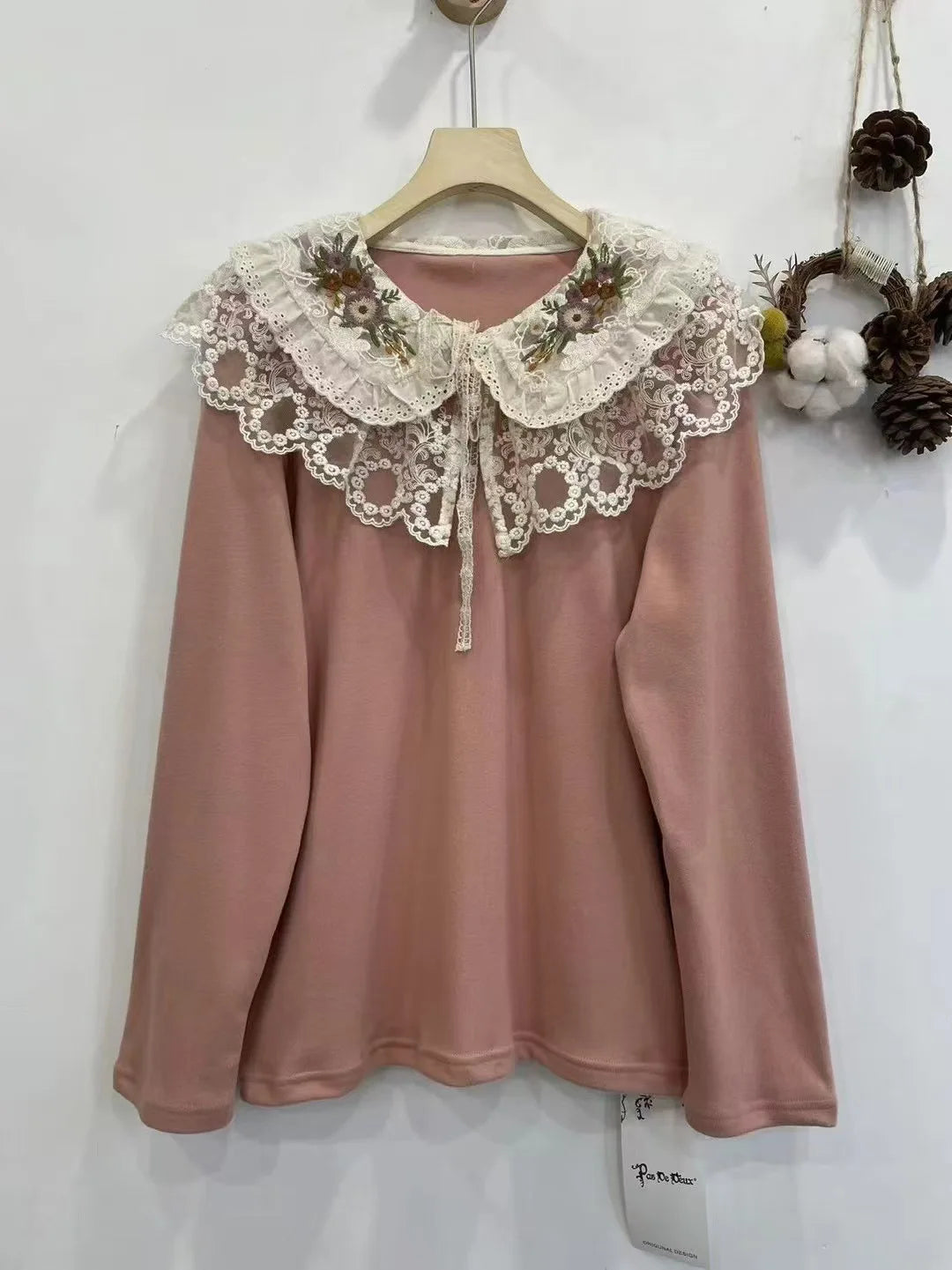 Mori Girl Embroidered Ruffled Collar Blouse