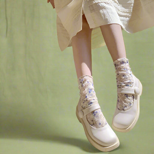 Vintage Blue Floral Sheer Socks cottagecoreclothes